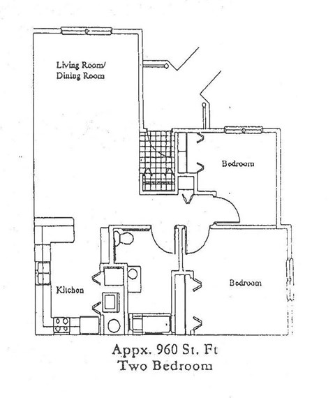 A floor plan for a two bedroom apartment at 960 St. Ft.